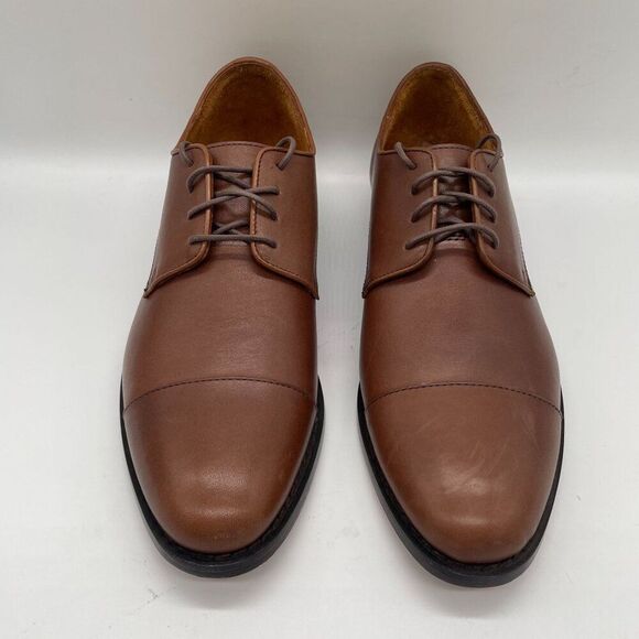 J. Crew Factory Mens Oxford Leather Cap Toe Shoes Brown Sz 10.5 Lace Up Preppy - Picture 5 of 15